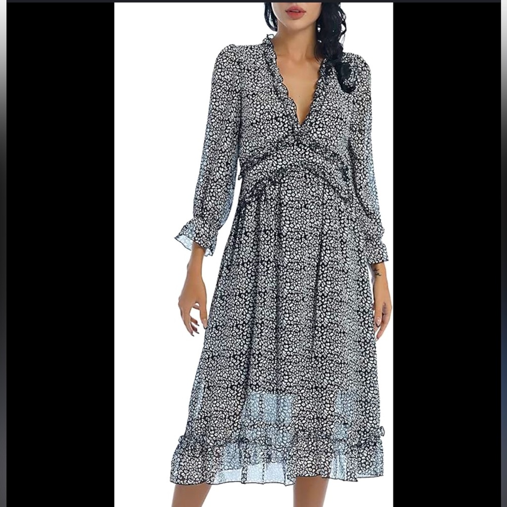 NWOT.  Black and White Animal Print Midi Dress.